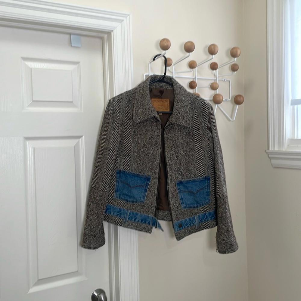 Guess - Vintage Cottagecore Wool Blend Harrington Zip Up Denim Brown / Blue - L